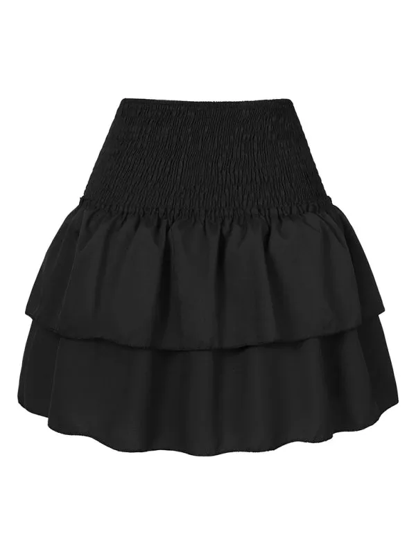 Women's Layered Mini Skirt in Floral Print with Smocked Waist