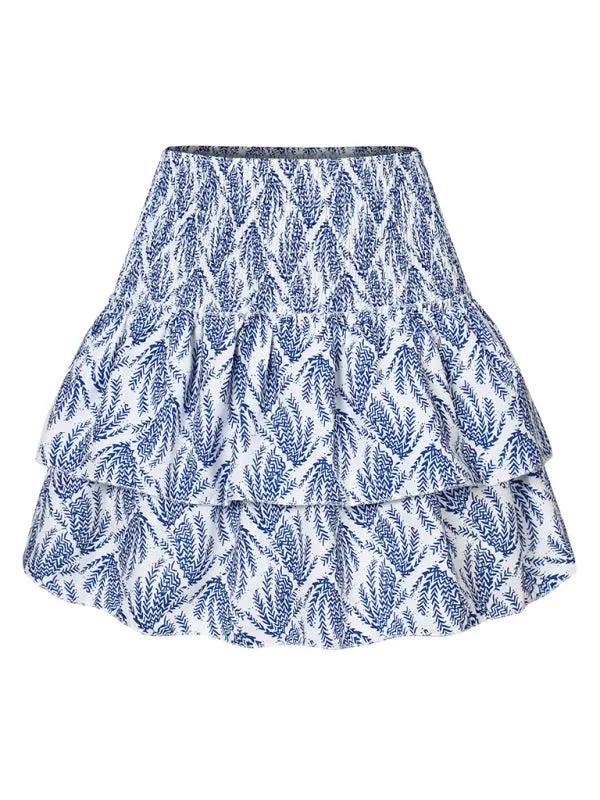 Women's Layered Mini Skirt in Floral Print with Smocked Waist
