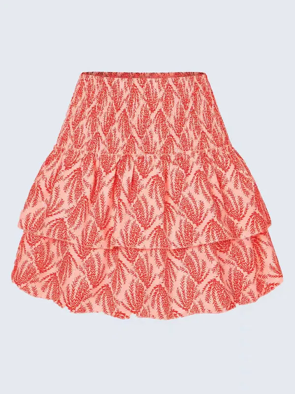 Women's Layered Mini Skirt in Floral Print with Smocked Waist