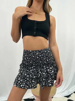 Women's Layered Mini Skirt in Floral Print with Smocked Waist