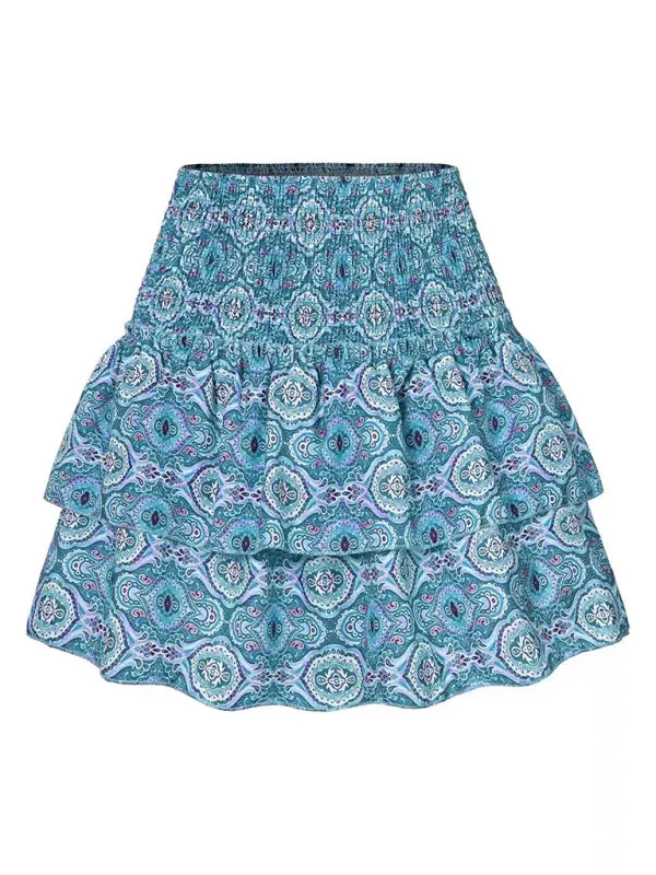Women's Layered Mini Skirt in Floral Print with Smocked Waist